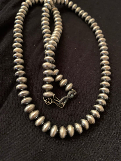 Navajo Pearls Rondelles 8mm Sterling Silver Bead Necklace 38” 60838
