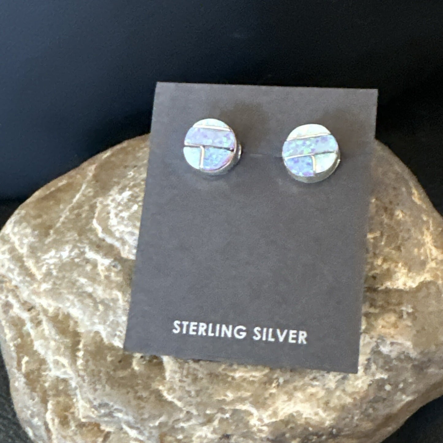 Multicolor Opal Navajo Handmade Sterling Silver Inlay Post Earrings 18719