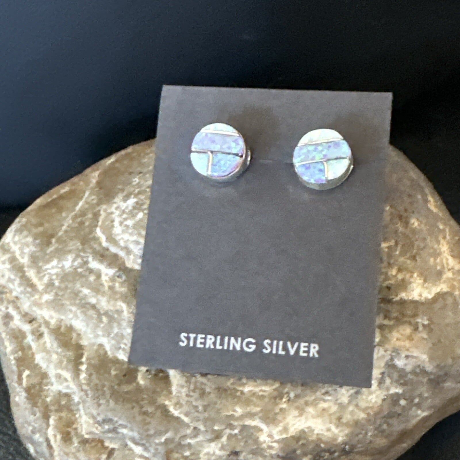 Multicolor Opal Navajo Handmade Sterling Silver Inlay Post Earrings 18719