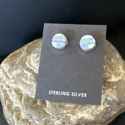 Multicolor Opal Navajo Handmade Sterling Silver Inlay Post Earrings 18719