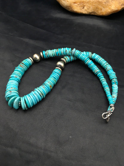 Turquoise Graduated Navajo Sterling Silver Necklace 18" 4046