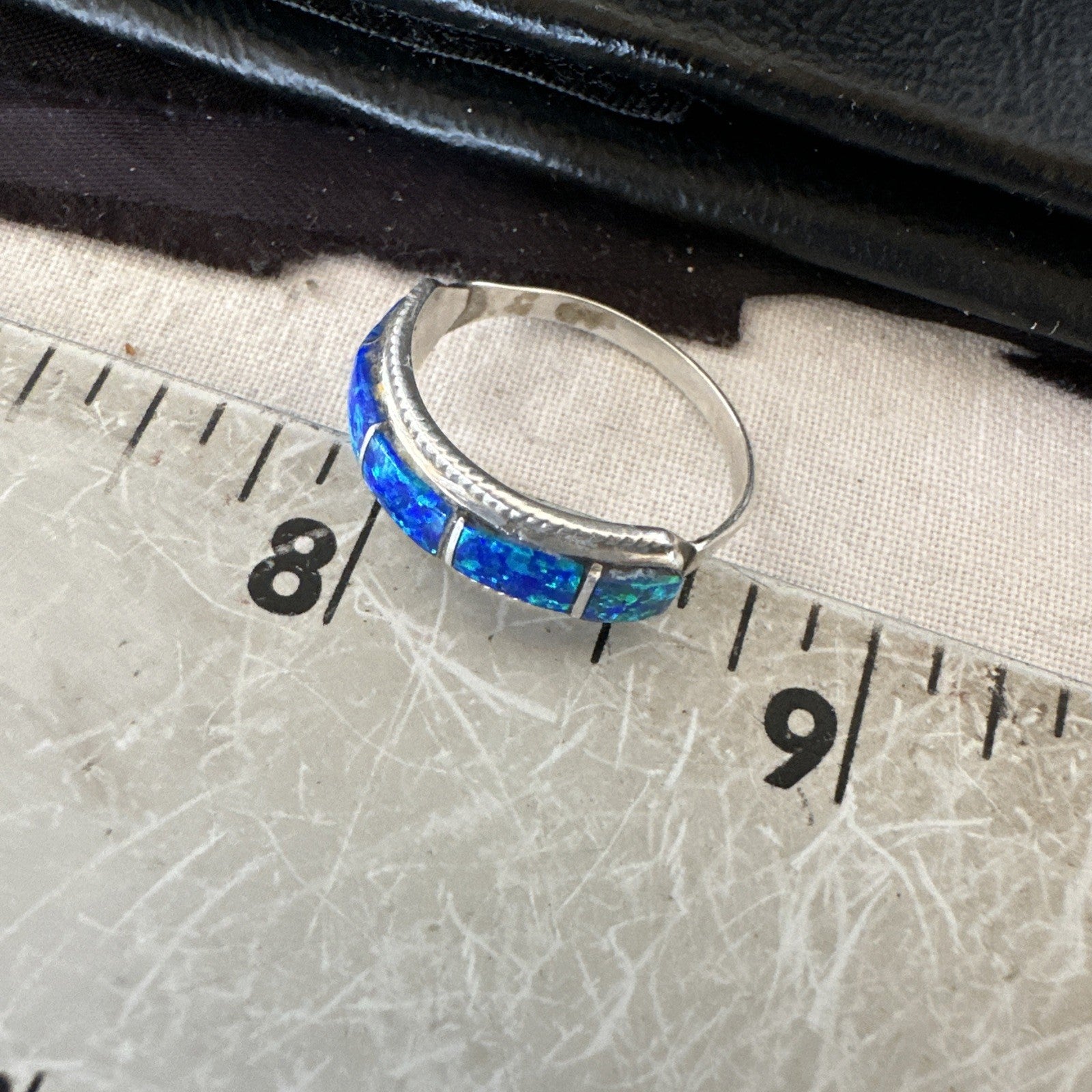 Blue Opal Navajo Sterling Silver Band Inlay Ring Size 7.5 19724