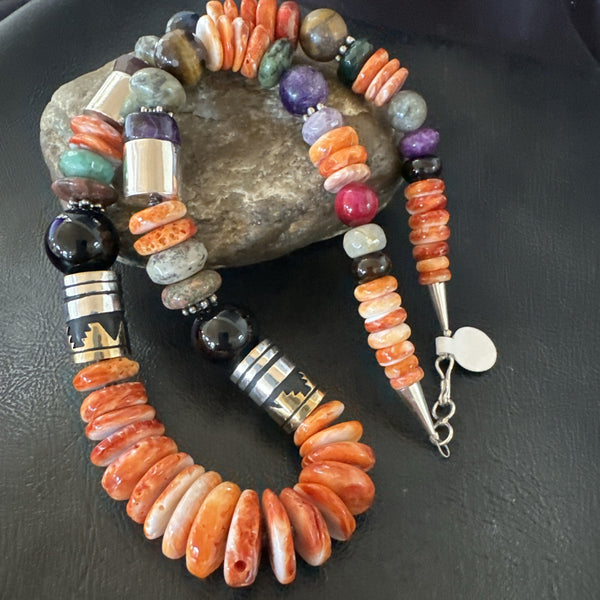Tommy Rosita Singer T R Sterling Silver Orange Spiny Onyx Necklace 20in 19411