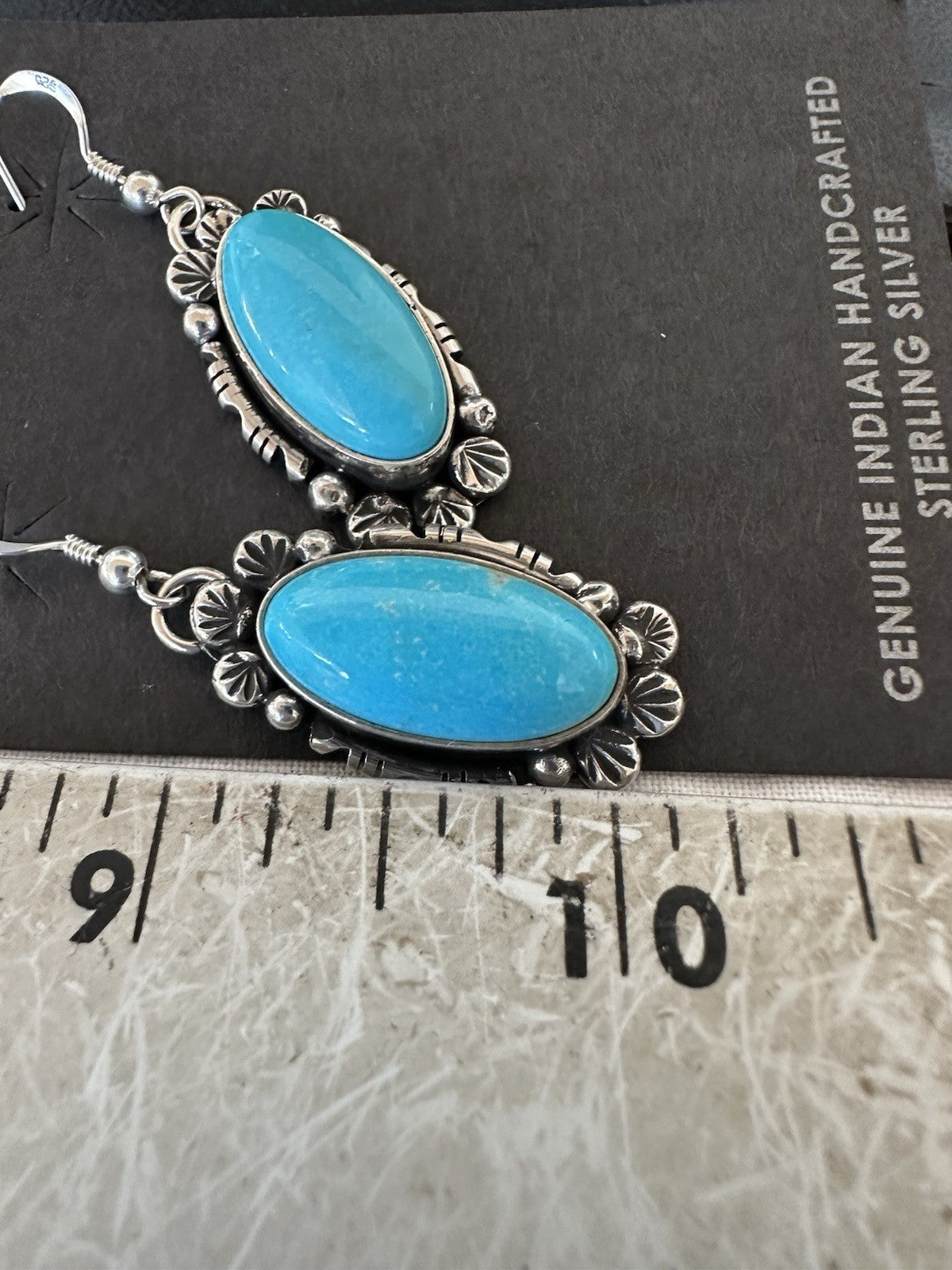 Handmade Blue Turquoise Sterling Silver Navajo Dangle Earrings Yazzie 19536