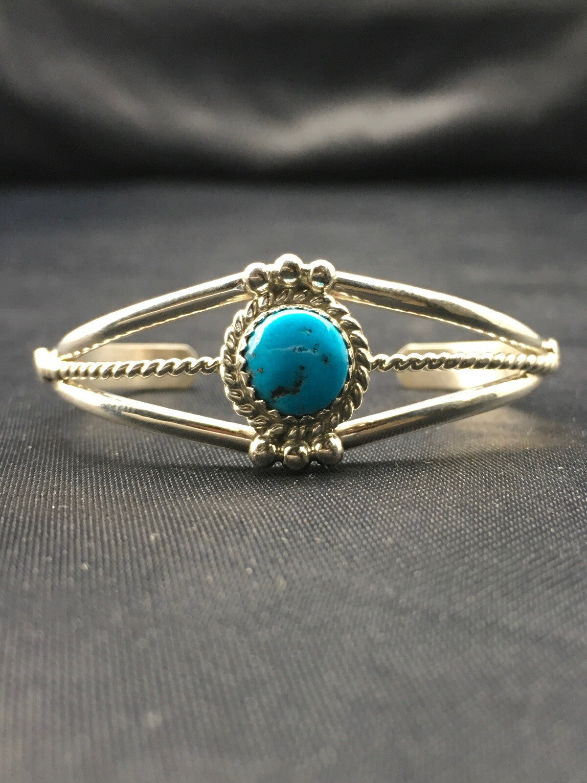 Native Blue Turquoise Navajo Sterling Silver Children's Bracelet 04375