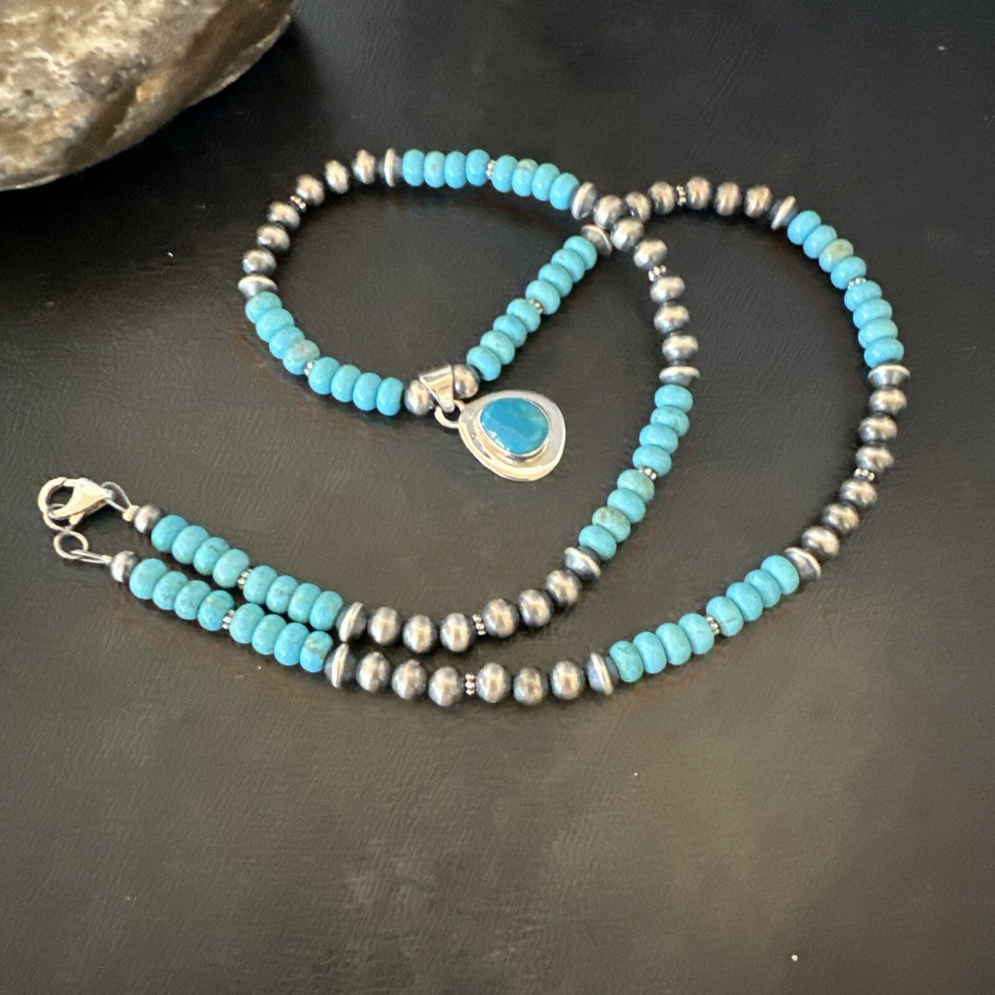 WoMens Blue Kingman Turquoise Pendant Navajo Sterling Silver Necklace 21" 18426