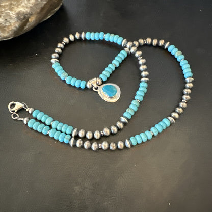 WoMens Blue Kingman Turquoise Pendant Navajo Sterling Silver Necklace 21" 18426