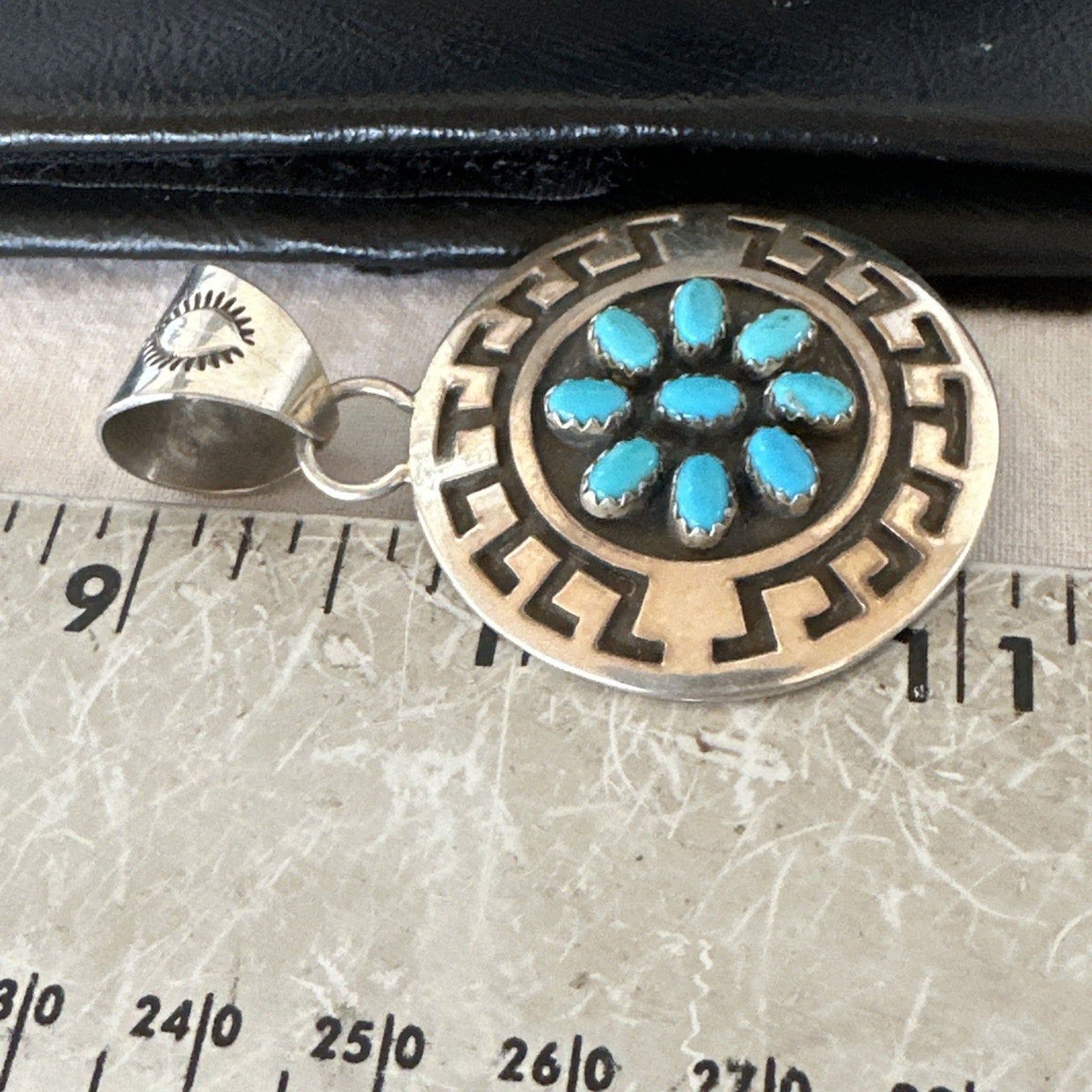 Cluster Blue Kingman Turquoise Navajo Sterling Silver Pendant 2" 19287