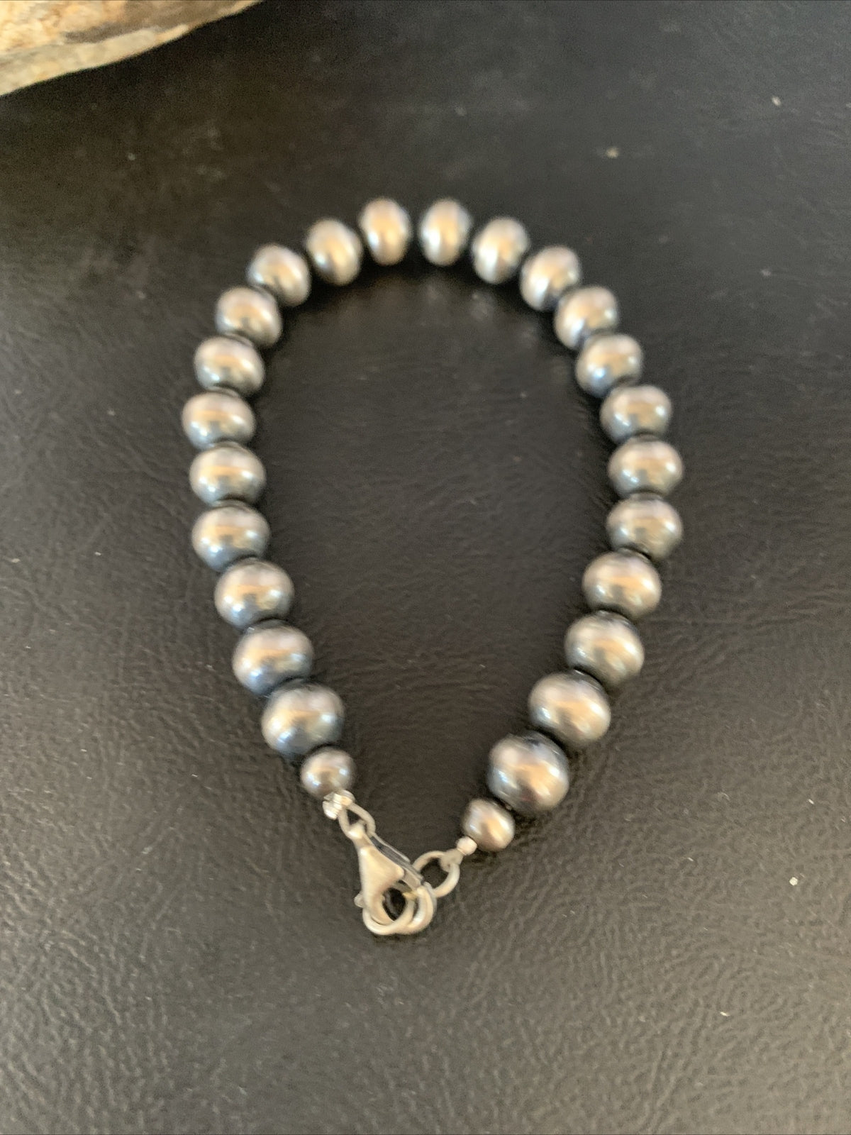 Native American Navajo 8mm Beads 8” Sterling Silver Bracelet 99988