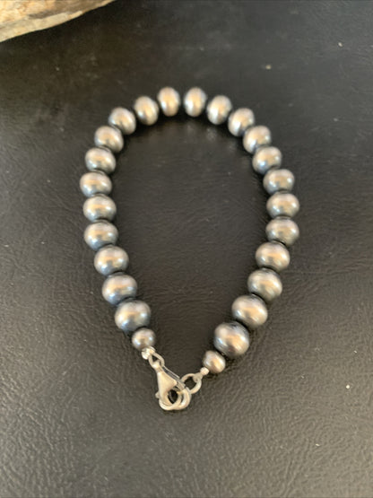Native American Navajo 8mm Beads 8” Sterling Silver Bracelet 99988