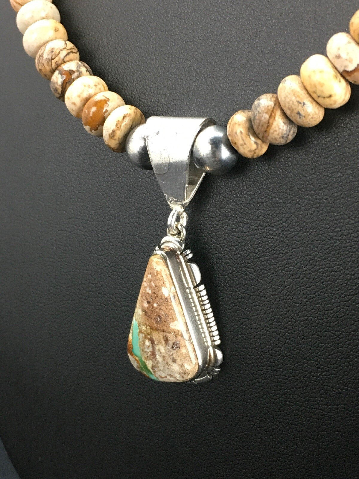 Green Turquoise Navajo Sterling Silver Necklace 2612