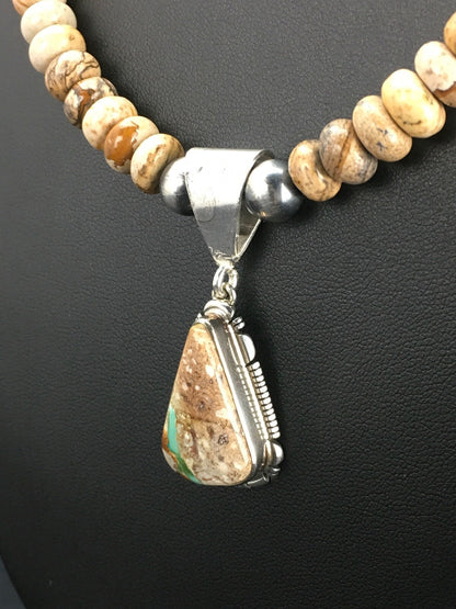 Green Turquoise Navajo Sterling Silver Necklace 2612