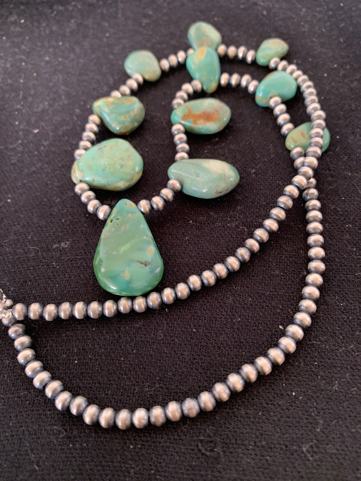 Native Navajo Pearls Sterling Silver Green Royston Turquoise Necklace