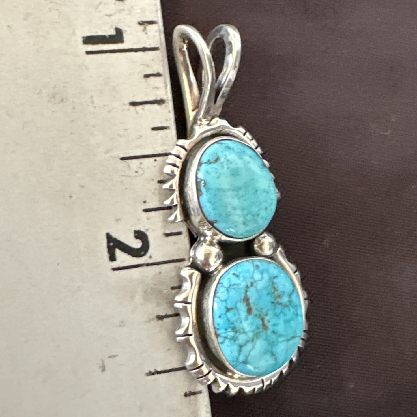 Blue Turquoise 2 Stone Navajo Sterling Silver Cluster Pendant Only 18350