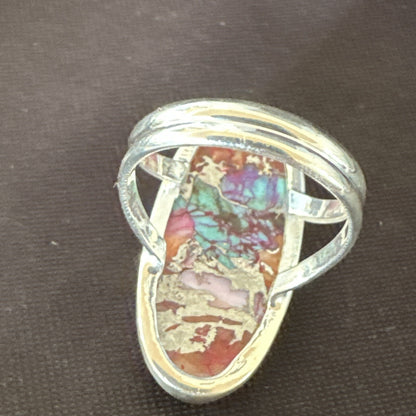 Blue Turquoise Spiny Oyster Southwestern Sterling Silver Ring Size 6 18536