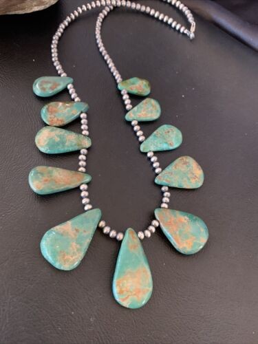 Navajo Pearls Royston Turquoise Teardrop Necklace Sterling Silver 12003
