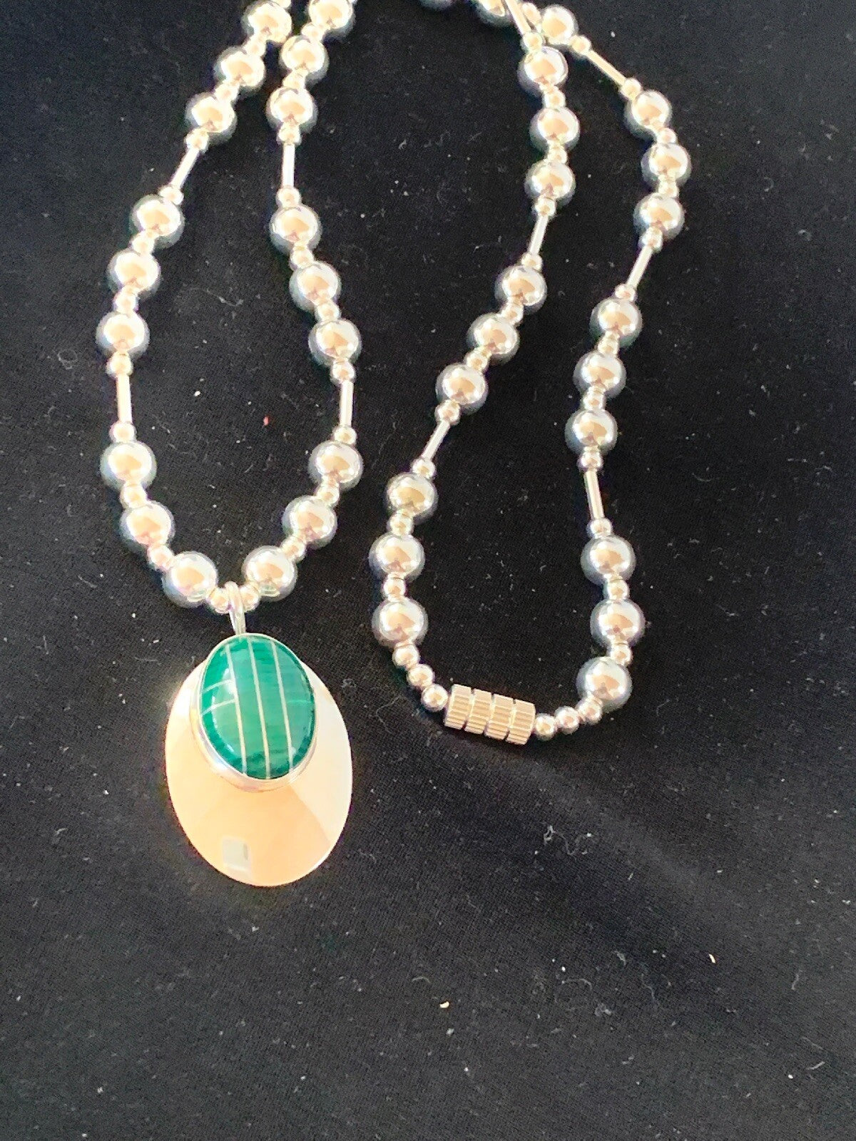 Green Malachite Pendant Navajo Sterling Silver Necklace 03179