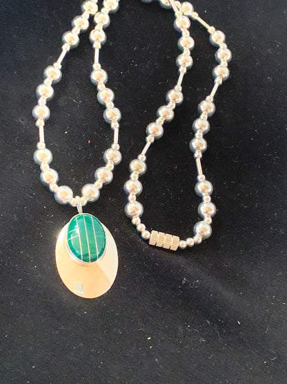Green Malachite Pendant Navajo Sterling Silver Necklace 03179