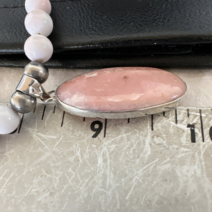 Southwestern Sterling Silver Pink Queen Conch Bead Necklace Pendant 20" 19582