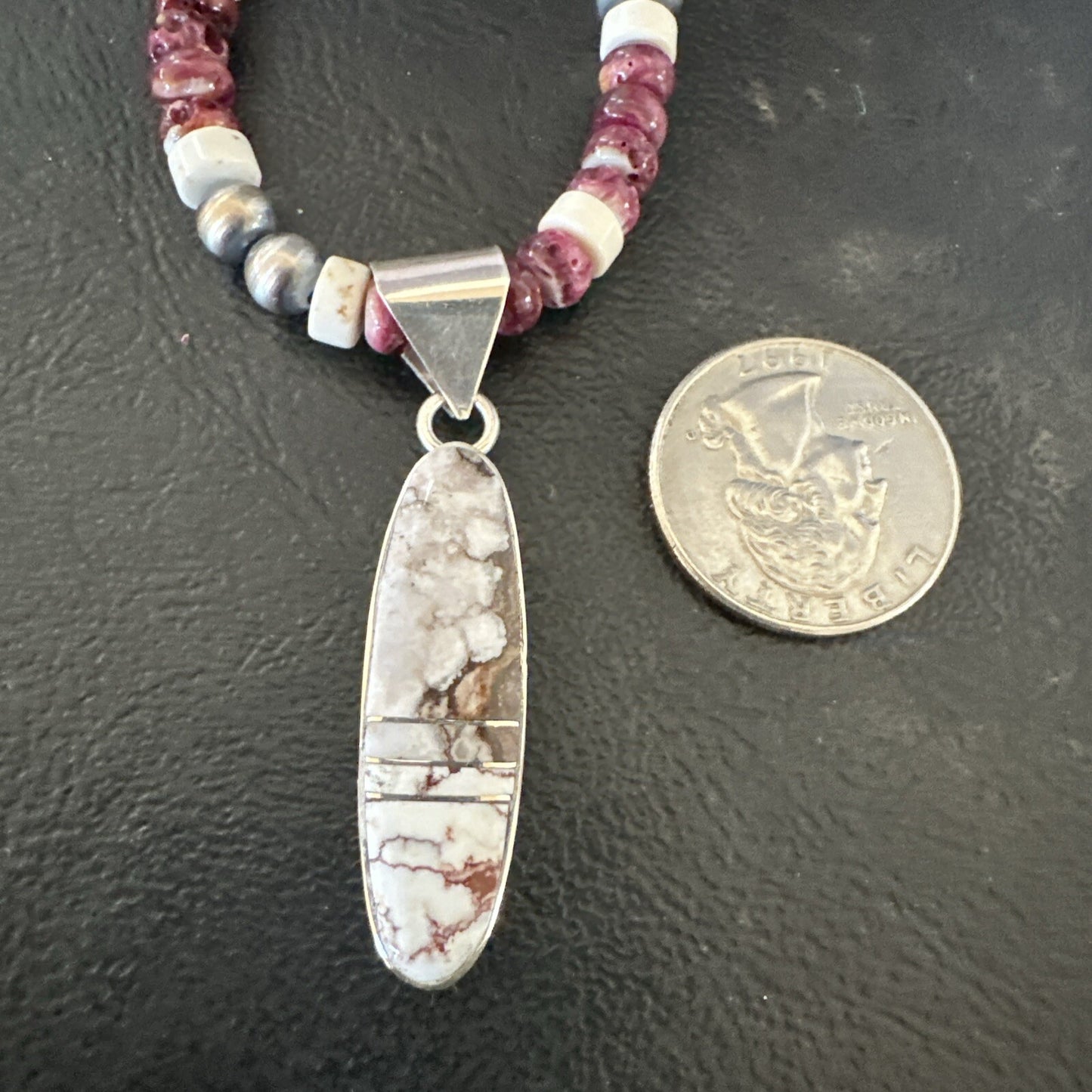 Purple Spiny Oyster Wild Horse Pendant Navajo Sterling Silver Necklace 17795