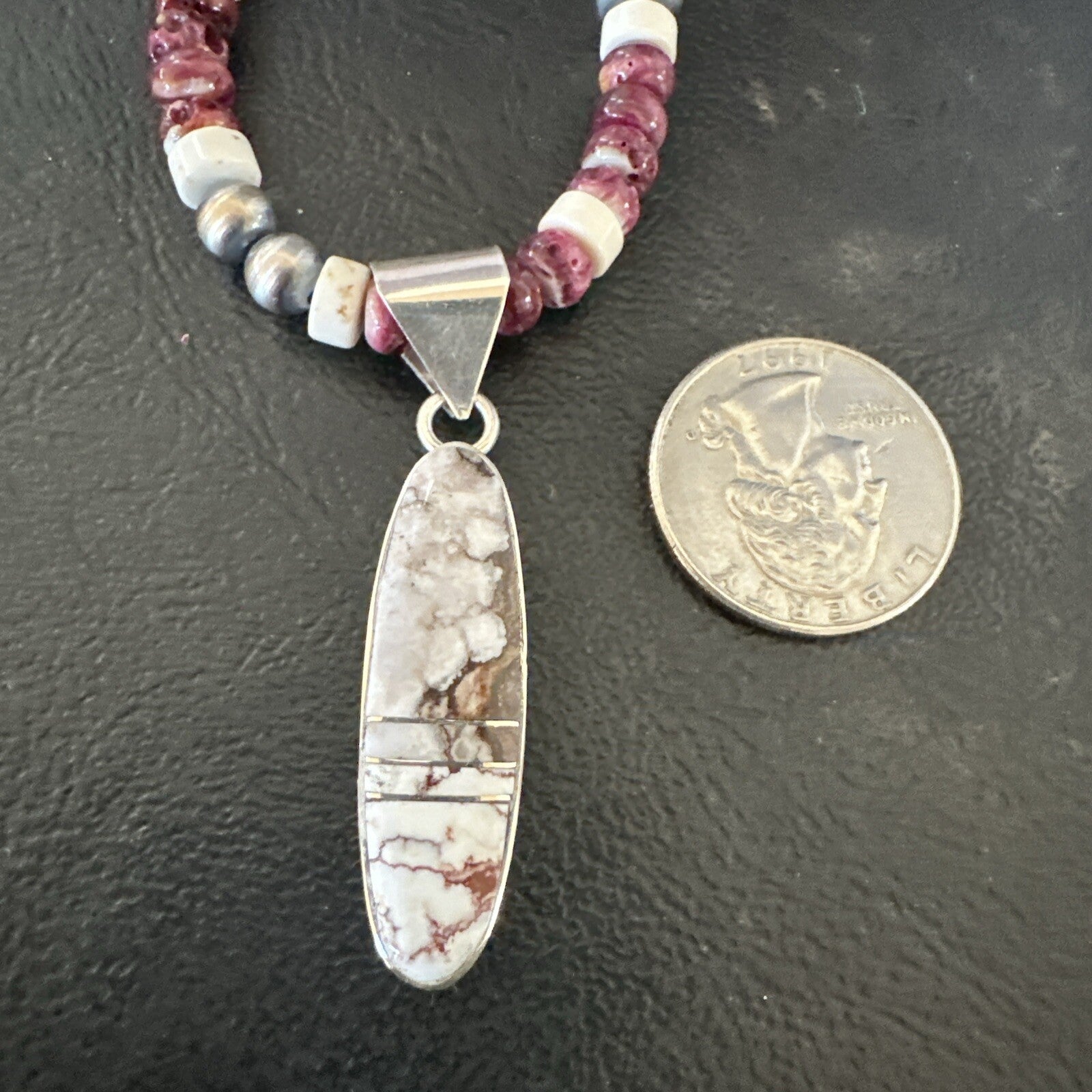 Purple Spiny Oyster Wild Horse Pendant Navajo Sterling Silver Necklace 17795