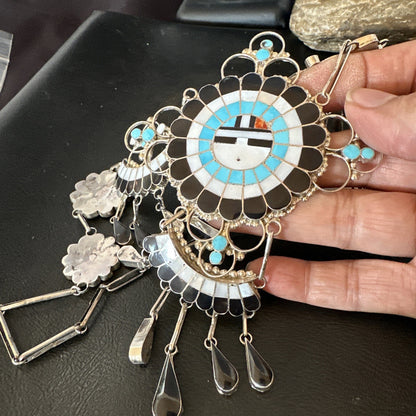 Old Pawn Sunface Turquoise Zuni Sterling Silver Necklace Earrings 19086