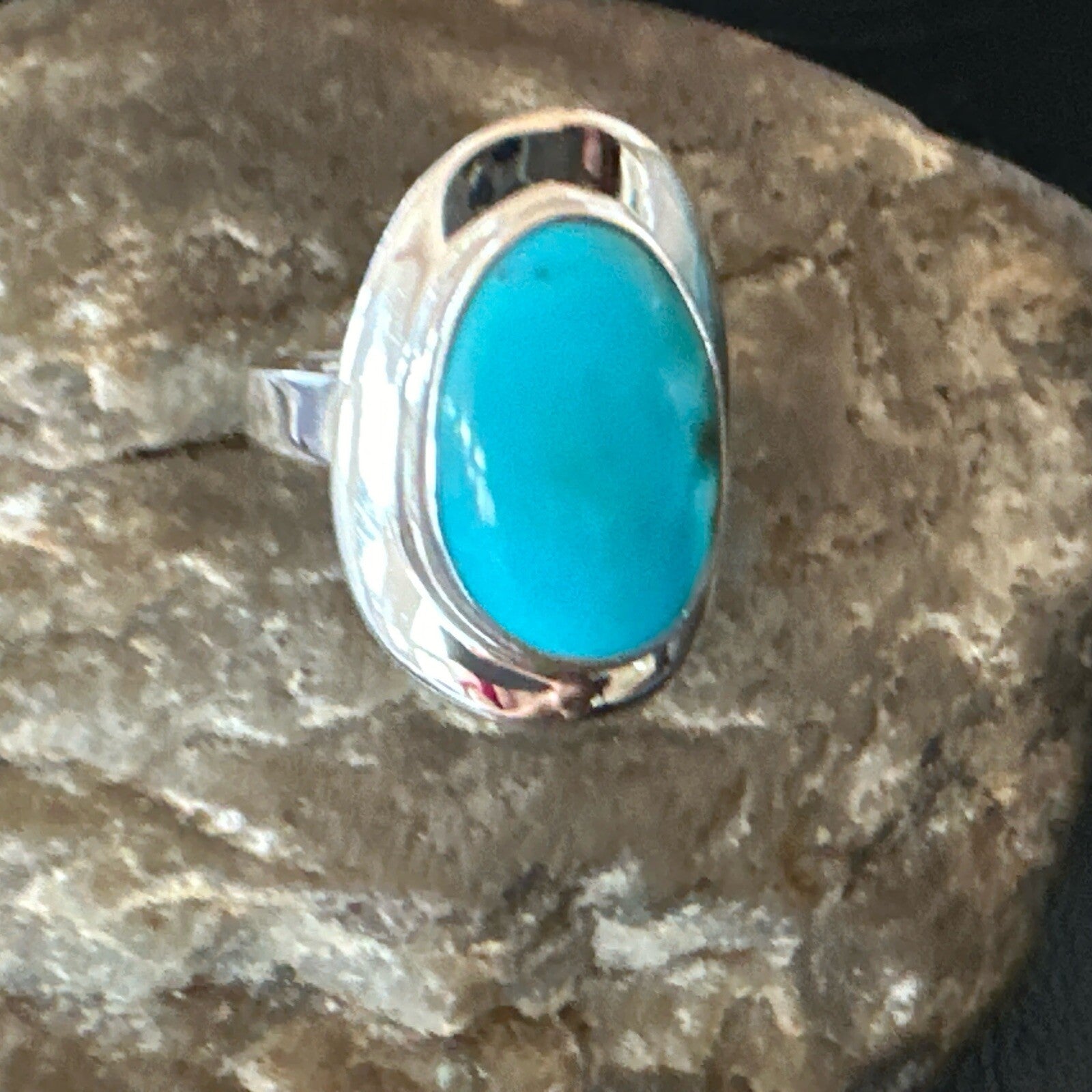 Southwestern Sterling Silver Blue Kingman Turquoise Ring Size 7 18509
