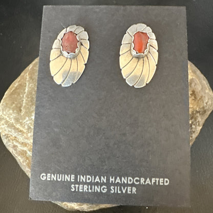 Old Pawn Native Navajo Sterling Purple Spiny Oyster Stamped Earrings 19098