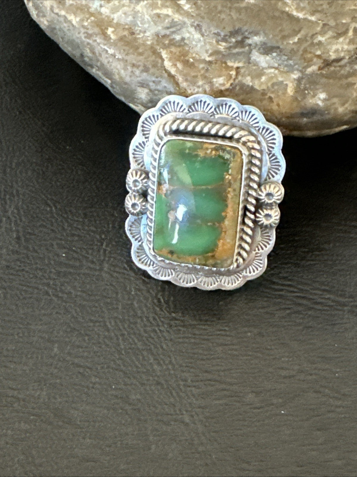 Navajo Sterling Silver Green Royston Turquoise Ring Size 8.5 19618