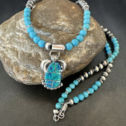 Blue Opal Pendant Turquoise Navajo Necklace 23" | Sterling Silver | Authentic Native American Handmade | 18736