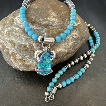 Blue Opal Pendant Turquoise Navajo Sterling Silver Necklace 23" 18736