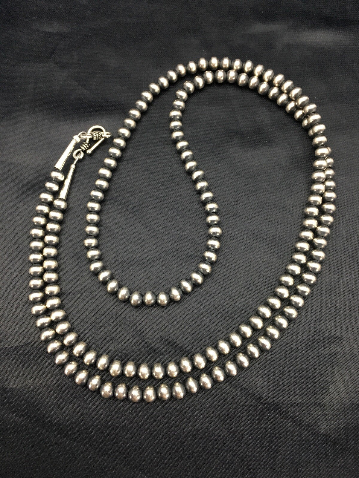 Native American 5mm Sterling Silver Beads Navajo 30" Single Strand Necklace
