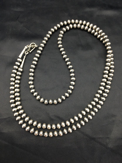 Native American 5mm Sterling Silver Beads Navajo 30" Single Strand Necklace