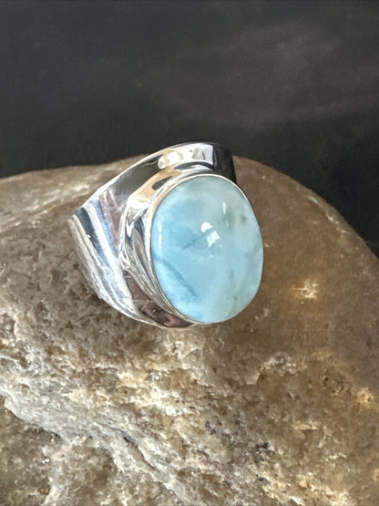 Womens Blue Larimar Navajo Sterling Silver Ring Size 9 17674