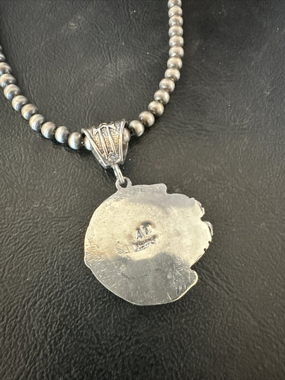 Mens Womens Wild Horse Turquoise Pendant Navajo Sterling Silver Necklace 17802