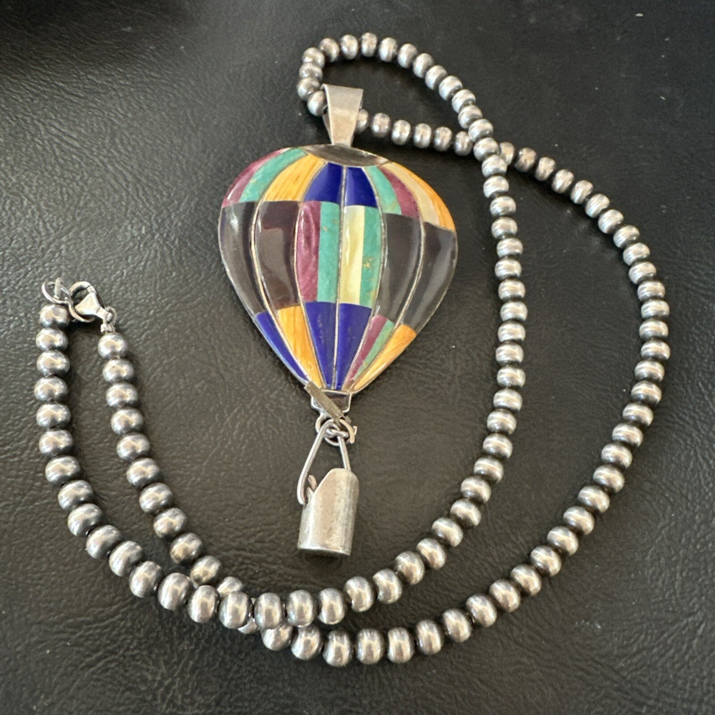 Balloon Multicolor Spiny Turquoise Pendant Navajo Sterling Silver Necklace 18757
