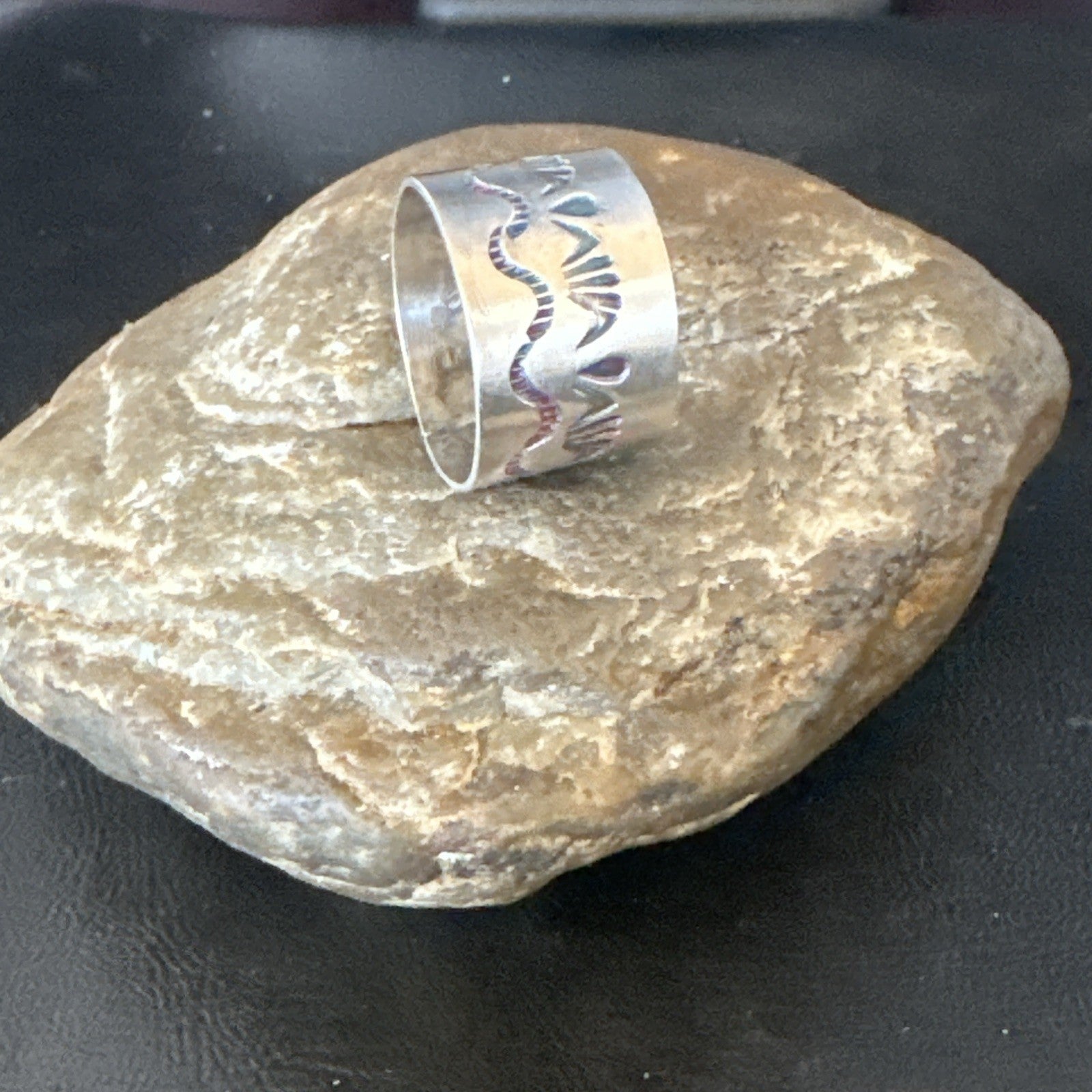 Mens Wedding Wide Band Navajo Stamped Sterling Silver Ring Size 14 19066