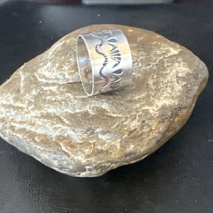 Mens Wedding Wide Band Navajo Stamped Sterling Silver Ring Size 14 19066