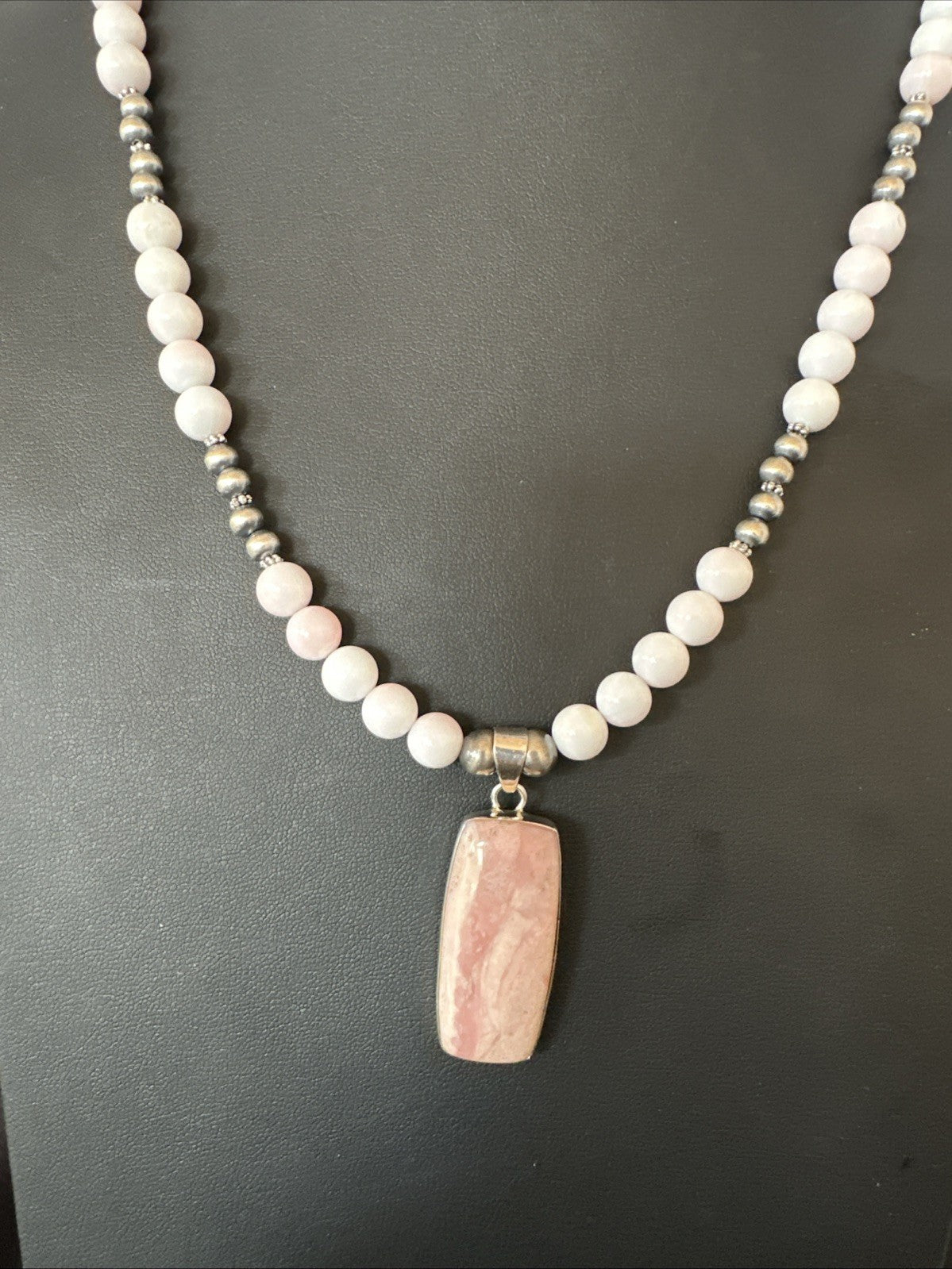 Southwestern Sterling Silver Pink Queen Conch Bead Necklace Pendant 20" 19584