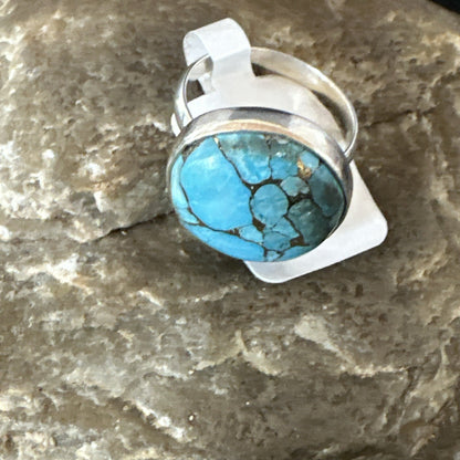 Blue Turquoise#8 Southwestern Sterling Silver Ring Size 7 19740