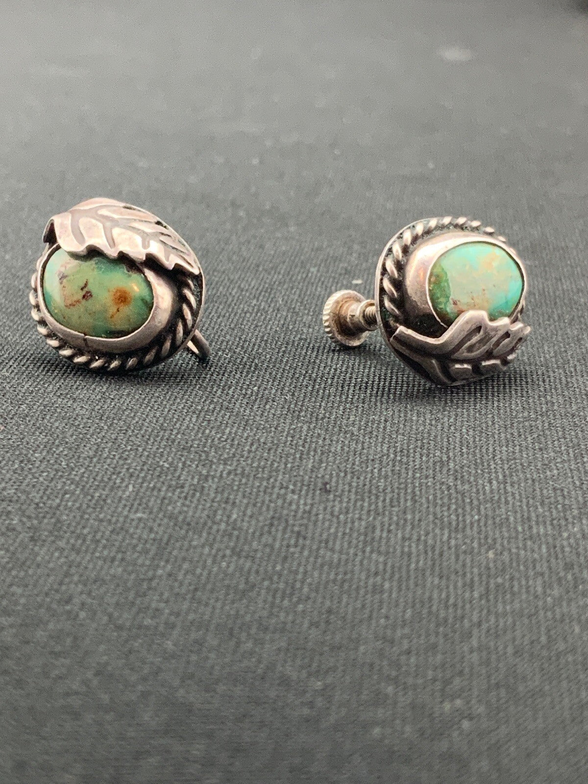 Green Turquoise Navajo Sterling Silver Cuff Link 0.5” 04476