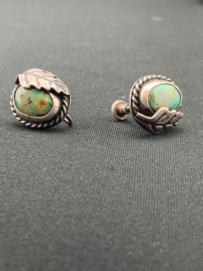 Green Turquoise Navajo Sterling Silver Cuff Link 0.5” 04476