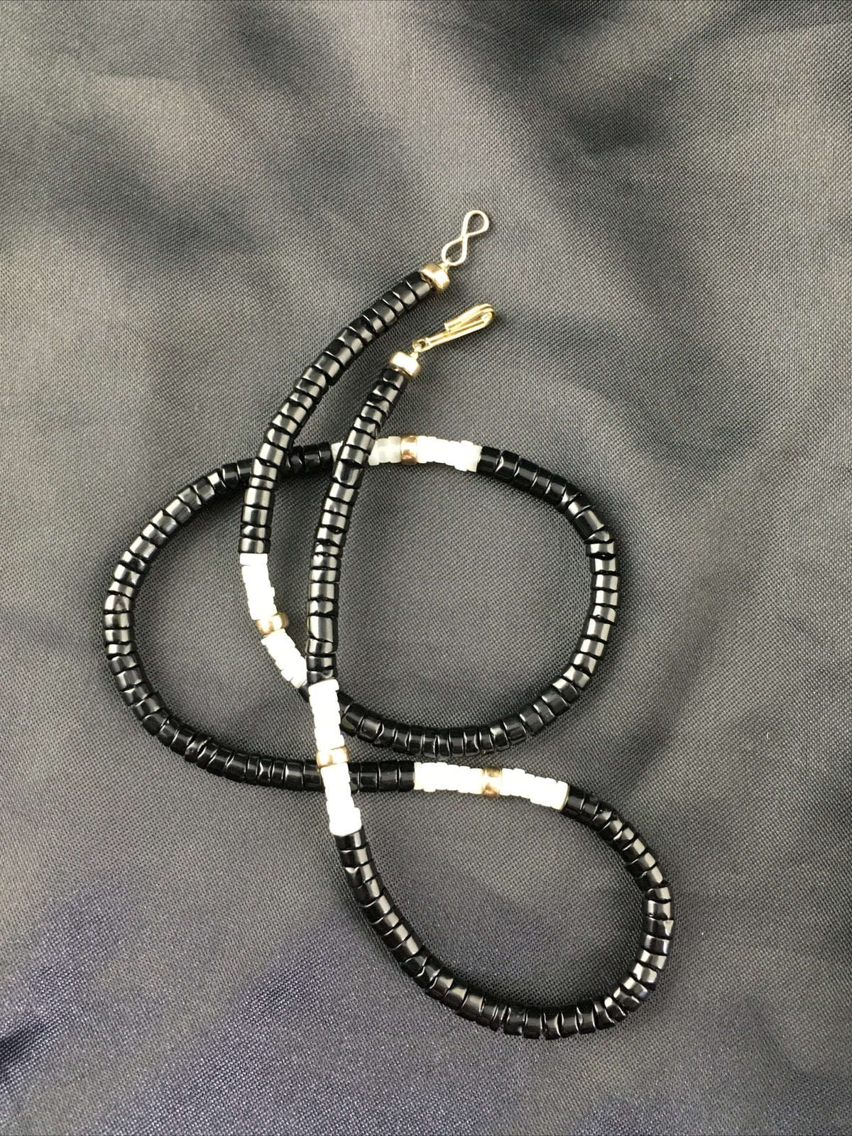 Black Onyx & Mother Of Pearl Navajo Sterling Silver Necklace 19" 10141