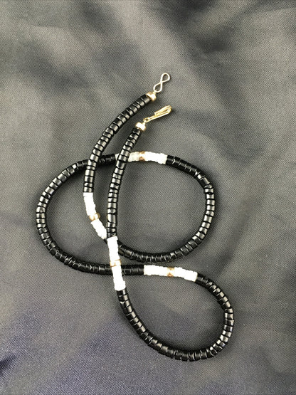 Black Onyx & Mother Of Pearl Navajo Sterling Silver Necklace 19" 10141