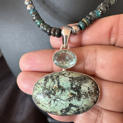 Mens Blue Spiderweb Turquoise Pendant Navajo Sterling Silver Necklace 18067