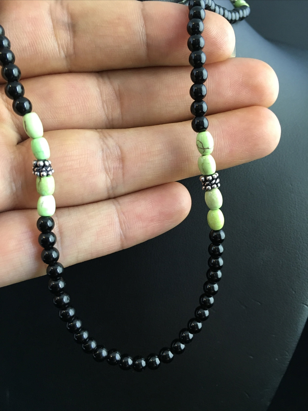 Mens Black Onyx Navajo Sterling Silver Necklace 18” 10014