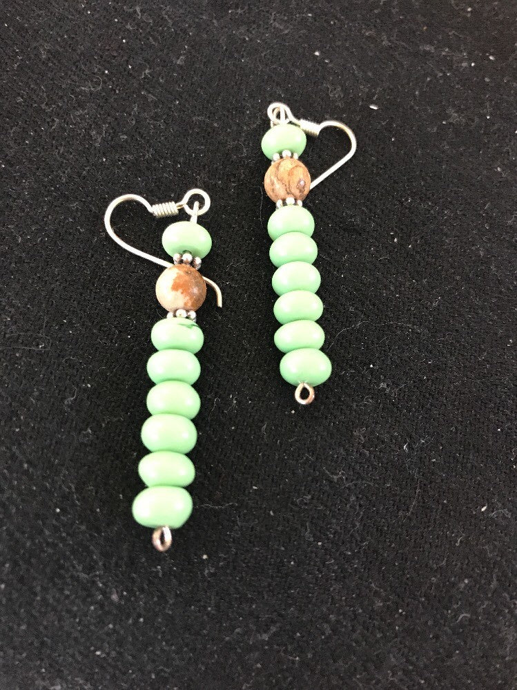 Native Navajo Sterling Silver Green Malachite Picture Jasper Earrings 10098