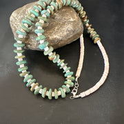 Green Royston Turquoise Shell Santo Domingo Necklace 27" | Sterling Silver | Authentic Native American Handmade | 19680