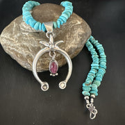 Men's Blue Turquoise Spiny Naja Pendant Navajo Necklace 21" | Sterling Silver | Authentic Native American Handmade | 17719