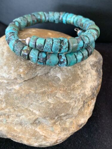 Navajo Natural Turquoise Heishi Bracelet Stainless Steel Memory Wire 513
